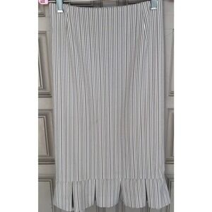 Unbranded Strait Skirt Sz12P Pleated 4" Flounce Back Zip Beige Stripe Pre-Owned